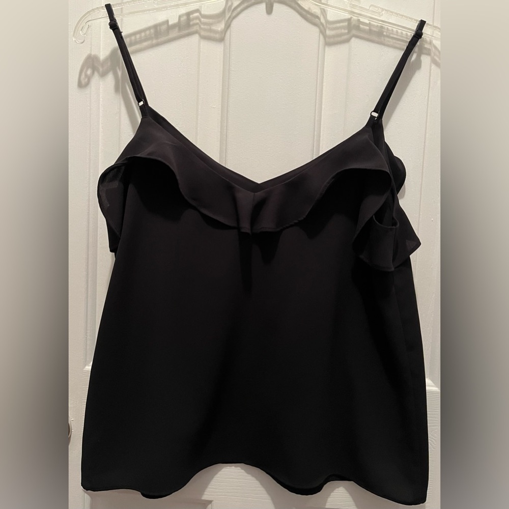 III Ruffle in front & back Cami Top Blouse Black Adjustable Spaghetti Strap